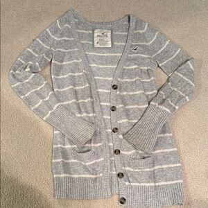 Vintage 2000s Hollister Gray and white Striped Cardigan millennial core